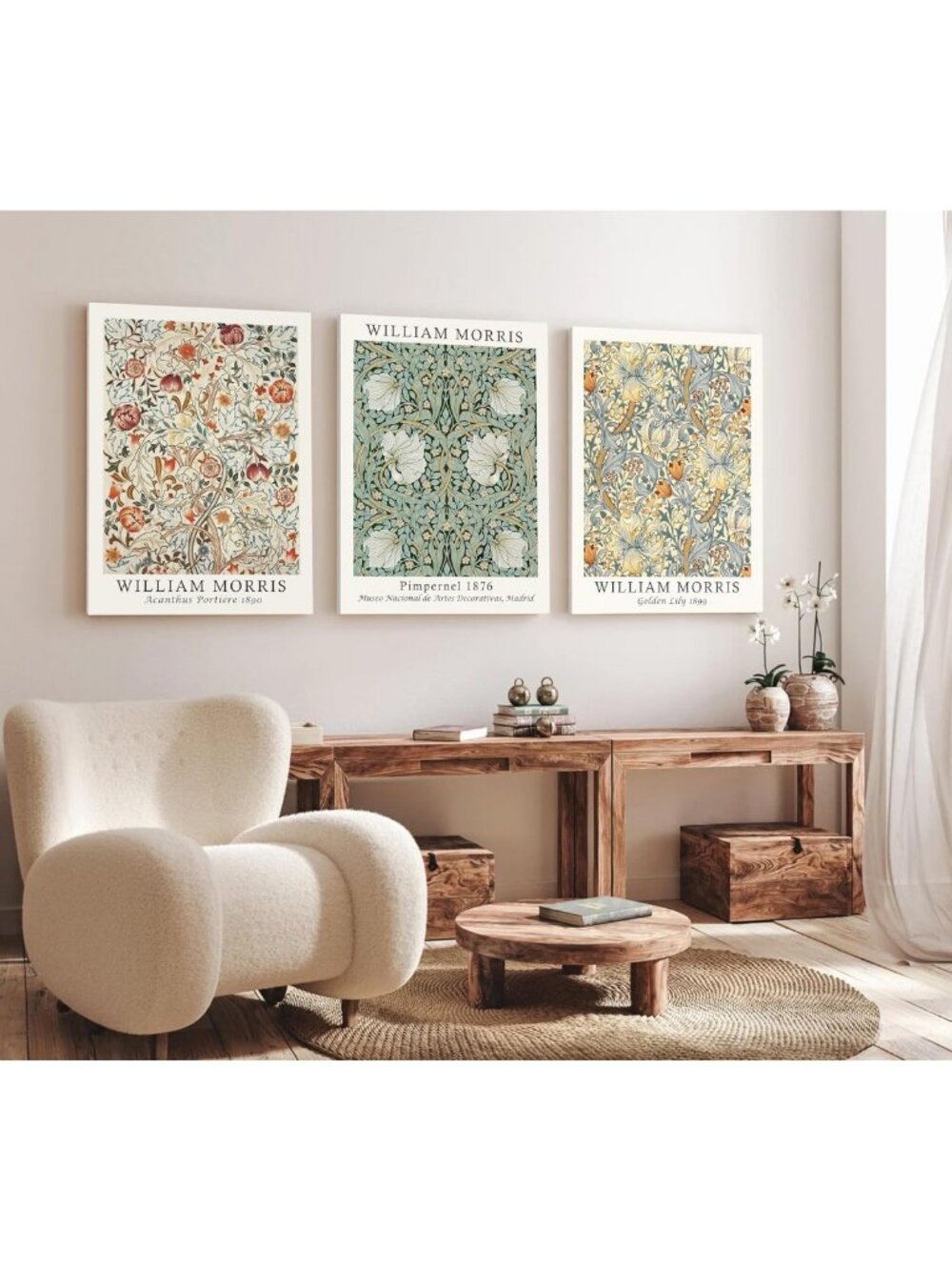 Large Framed Floral Wall Art Set of 3 - Mid Century Modern Canvas Decor 18x24